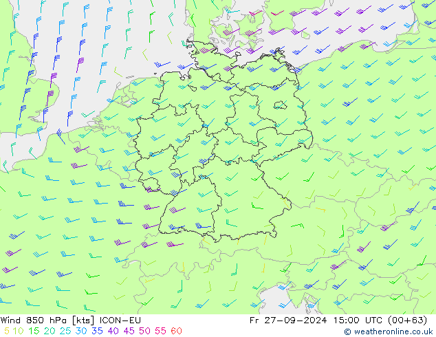 Viento 850 hPa ICON-EU vie 27.09.2024 15 UTC