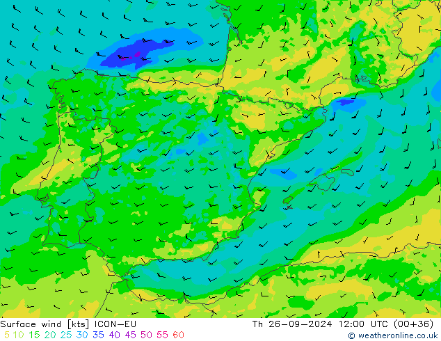 Wind 10 m ICON-EU do 26.09.2024 12 UTC