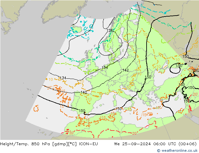 Height/Temp. 850 hPa ICON-EU śro. 25.09.2024 06 UTC