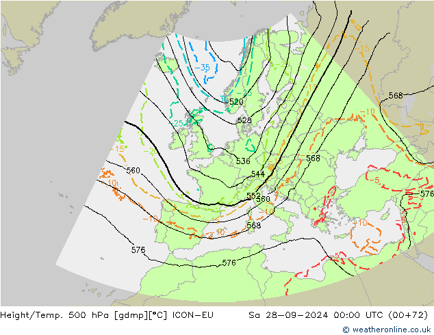 Height/Temp. 500 гПа ICON-EU сб 28.09.2024 00 UTC