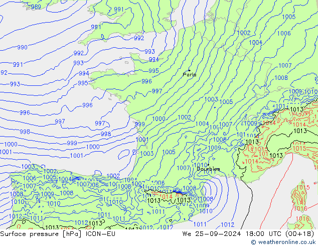 Surface pressure ICON-EU We 25.09.2024 18 UTC