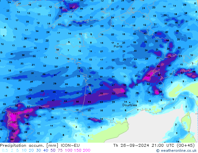 Toplam Yağış ICON-EU Per 26.09.2024 21 UTC