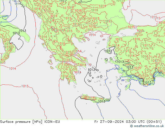 Surface pressure ICON-EU Fr 27.09.2024 03 UTC