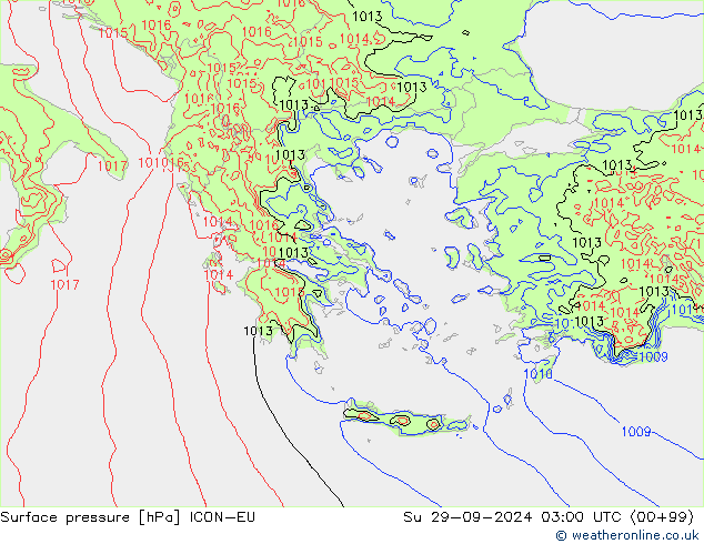 Pressione al suolo ICON-EU dom 29.09.2024 03 UTC