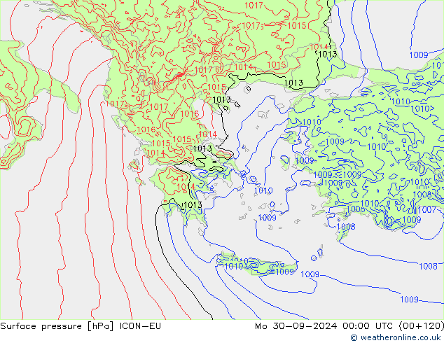 Surface pressure ICON-EU Mo 30.09.2024 00 UTC