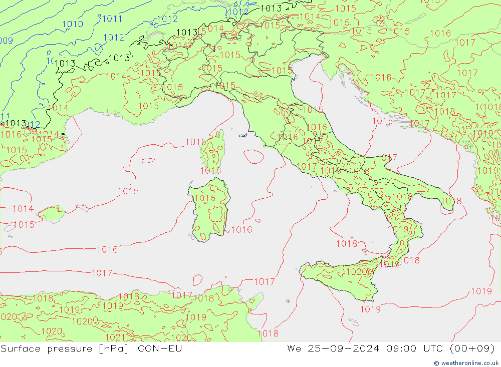 ciśnienie ICON-EU śro. 25.09.2024 09 UTC