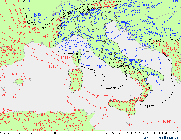 ciśnienie ICON-EU so. 28.09.2024 00 UTC