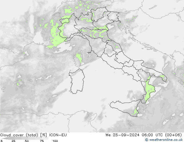 Cloud cover (total) ICON-EU We 25.09.2024 06 UTC