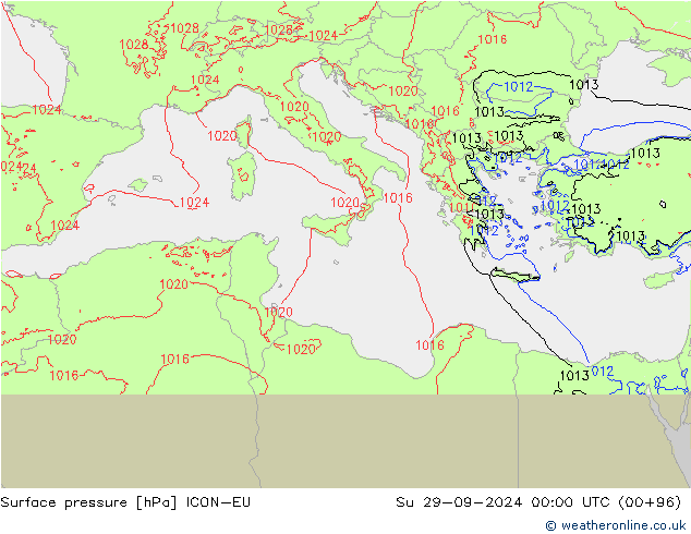 Yer basıncı ICON-EU Paz 29.09.2024 00 UTC