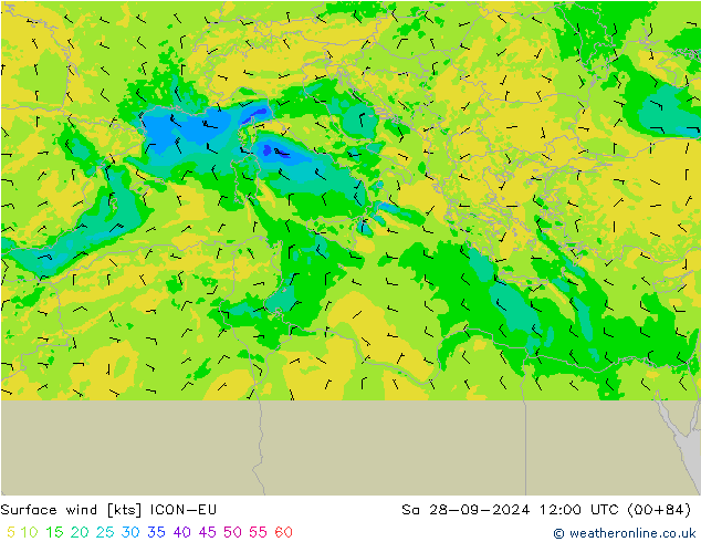 ветер 10 m ICON-EU сб 28.09.2024 12 UTC