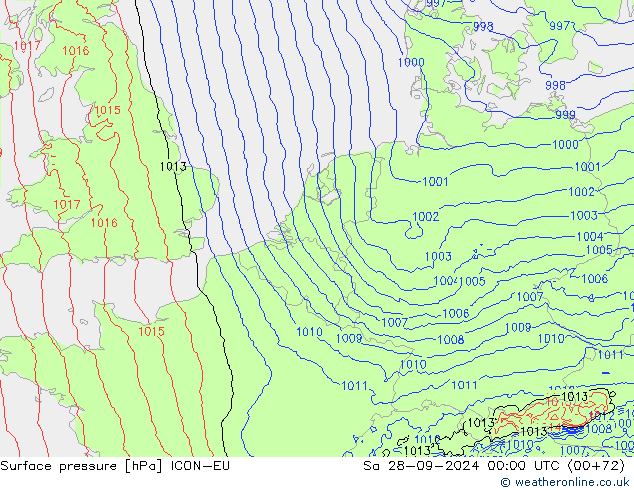 Luchtdruk (Grond) ICON-EU za 28.09.2024 00 UTC