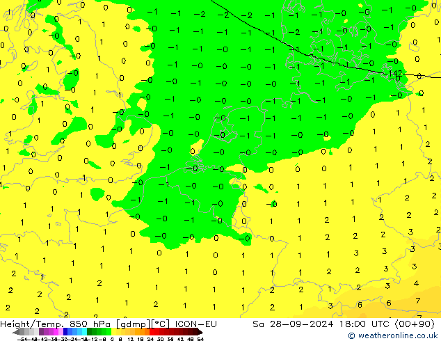 Height/Temp. 850 hPa ICON-EU So 28.09.2024 18 UTC