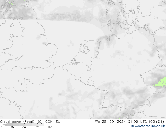 Cloud cover (total) ICON-EU We 25.09.2024 01 UTC