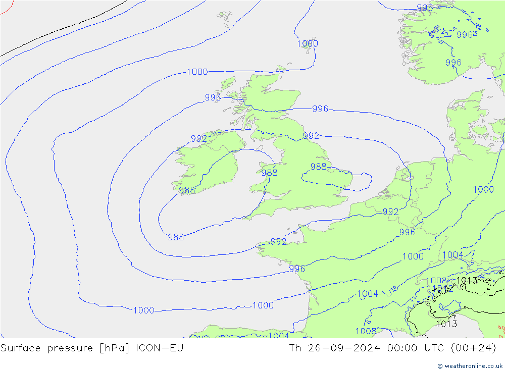 Surface pressure ICON-EU Th 26.09.2024 00 UTC