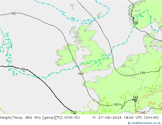 Height/Temp. 850 hPa ICON-EU ven 27.09.2024 18 UTC