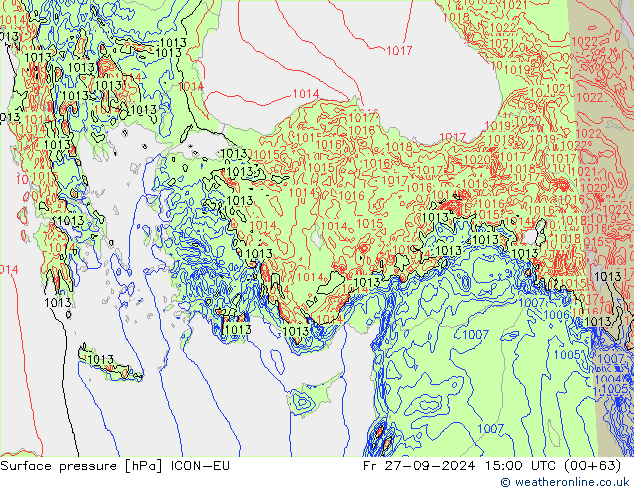 Pressione al suolo ICON-EU ven 27.09.2024 15 UTC