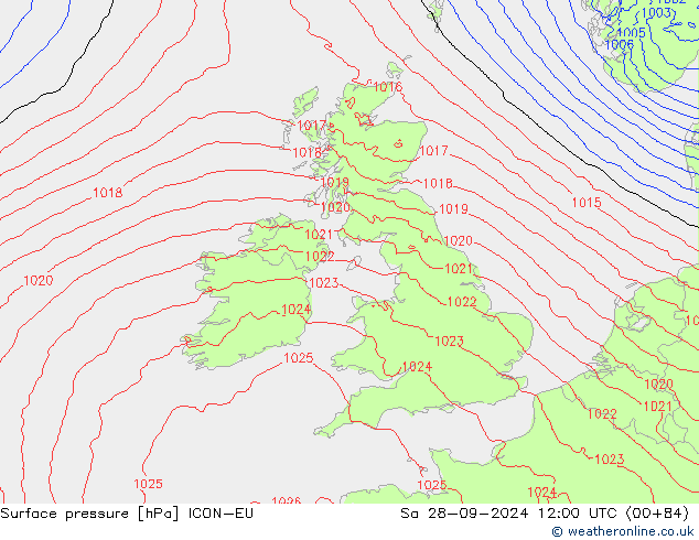 приземное давление ICON-EU сб 28.09.2024 12 UTC