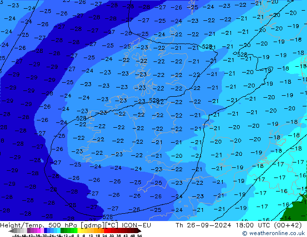 Height/Temp. 500 hPa ICON-EU Th 26.09.2024 18 UTC