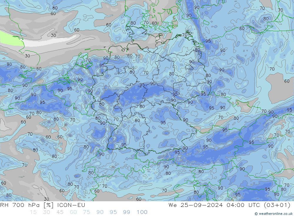 RH 700 hPa ICON-EU We 25.09.2024 04 UTC