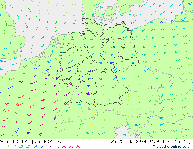 ветер 850 гПа ICON-EU ср 25.09.2024 21 UTC