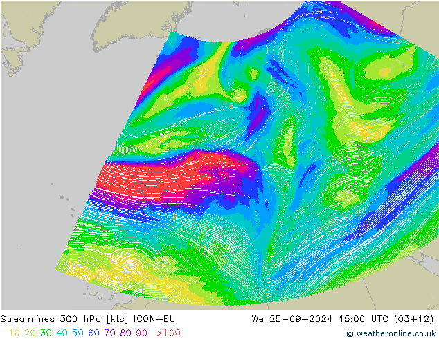 ветер 300 гПа ICON-EU ср 25.09.2024 15 UTC