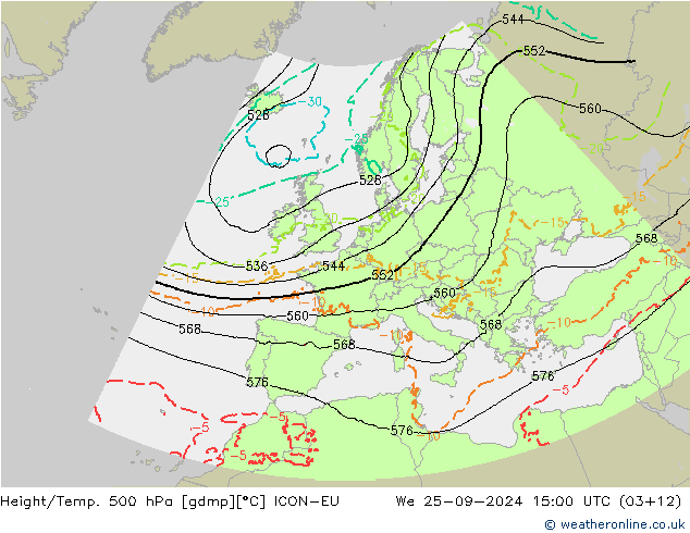 Height/Temp. 500 hPa ICON-EU Mi 25.09.2024 15 UTC