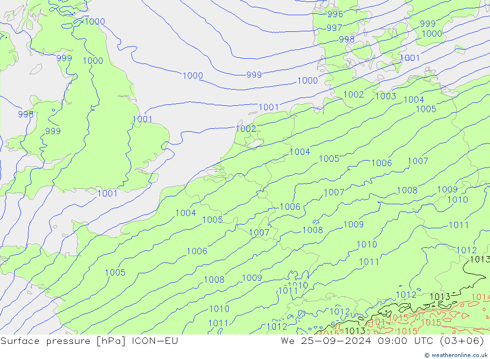 Surface pressure ICON-EU We 25.09.2024 09 UTC