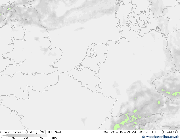 Wolken (gesamt) ICON-EU Mi 25.09.2024 06 UTC