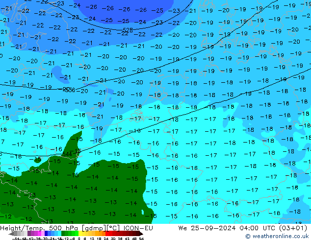 Height/Temp. 500 гПа ICON-EU ср 25.09.2024 04 UTC