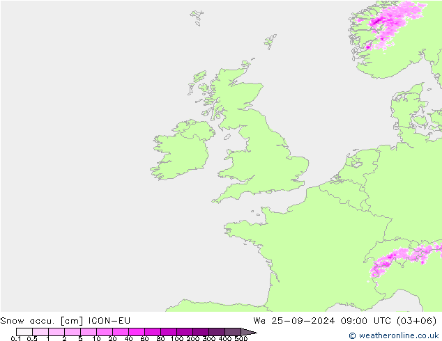 Totale sneeuw ICON-EU wo 25.09.2024 09 UTC