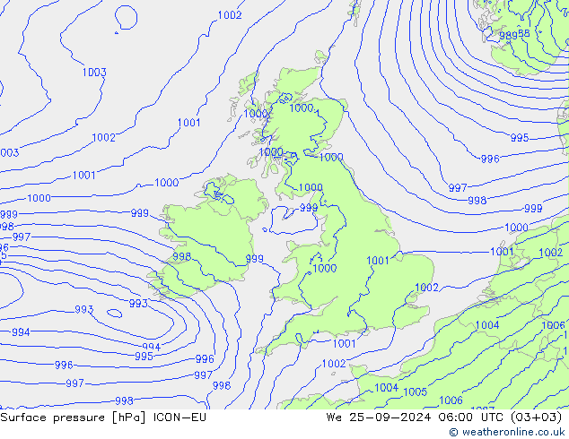 Yer basıncı ICON-EU Çar 25.09.2024 06 UTC