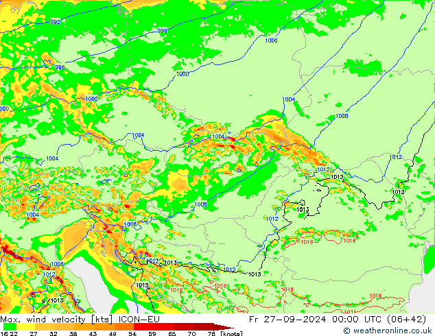 Max. wind velocity ICON-EU ven 27.09.2024 00 UTC