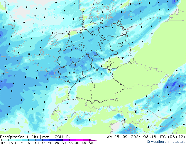 Precipitation (12h) ICON-EU We 25.09.2024 18 UTC