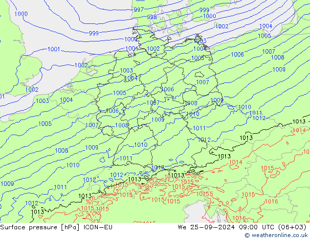 Yer basıncı ICON-EU Çar 25.09.2024 09 UTC