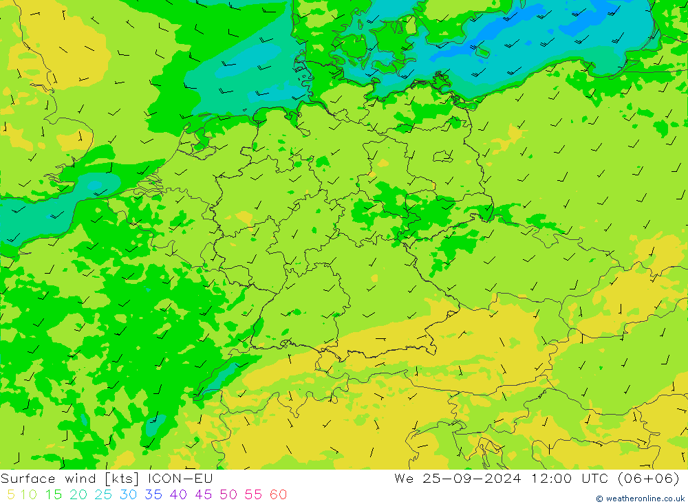 ветер 10 m ICON-EU ср 25.09.2024 12 UTC