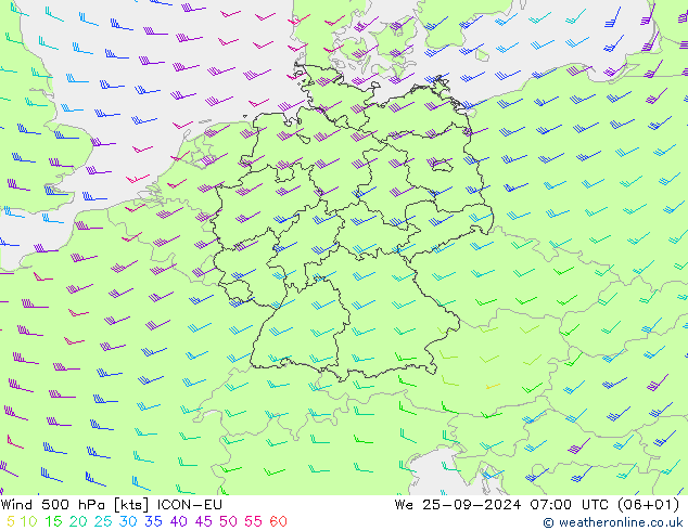 Wind 500 hPa ICON-EU We 25.09.2024 07 UTC