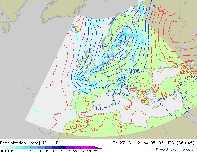 Srážky ICON-EU Pá 27.09.2024 06 UTC