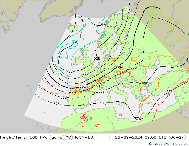 Height/Temp. 500 hPa ICON-EU gio 26.09.2024 09 UTC