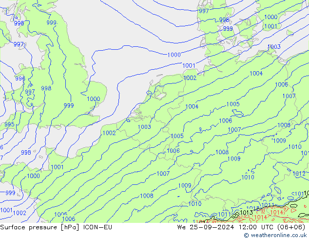 Pressione al suolo ICON-EU mer 25.09.2024 12 UTC