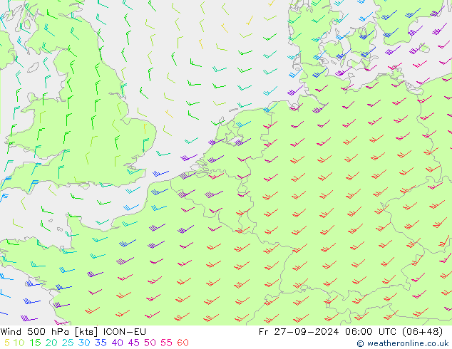 Wind 500 hPa ICON-EU Fr 27.09.2024 06 UTC