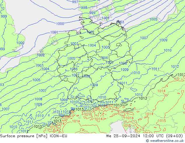 Surface pressure ICON-EU We 25.09.2024 12 UTC