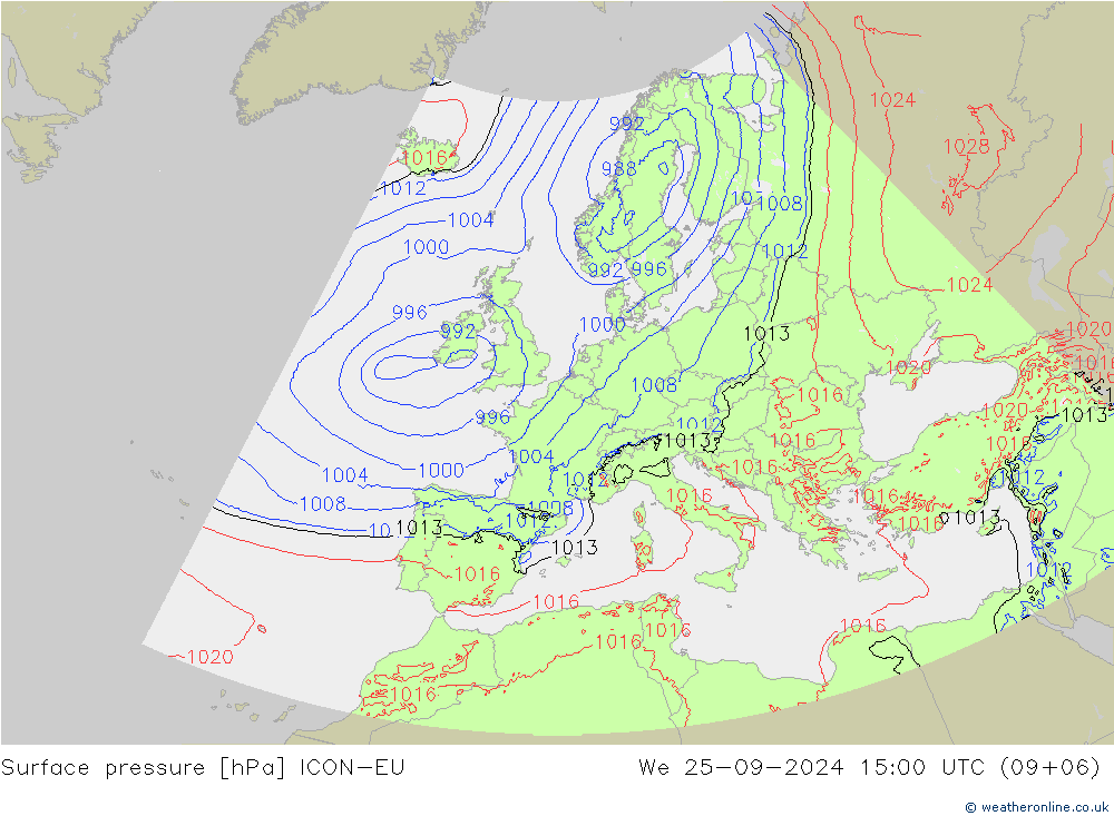 Pressione al suolo ICON-EU mer 25.09.2024 15 UTC