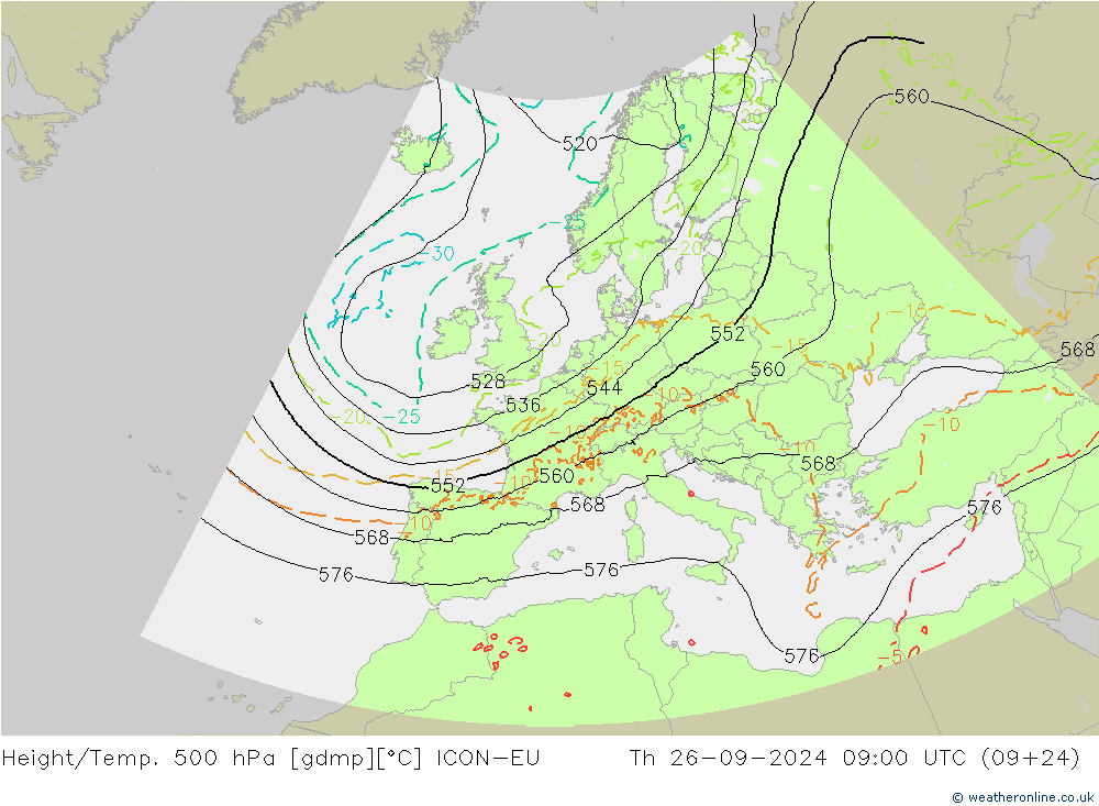 Height/Temp. 500 hPa ICON-EU Th 26.09.2024 09 UTC