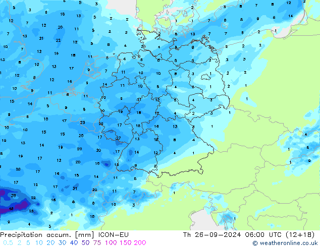 Precipitation accum. ICON-EU чт 26.09.2024 06 UTC