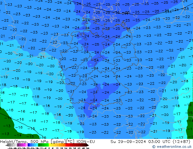 Géop./Temp. 500 hPa ICON-EU dim 29.09.2024 03 UTC