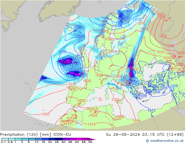 Precipitazione (12h) ICON-EU dom 29.09.2024 15 UTC