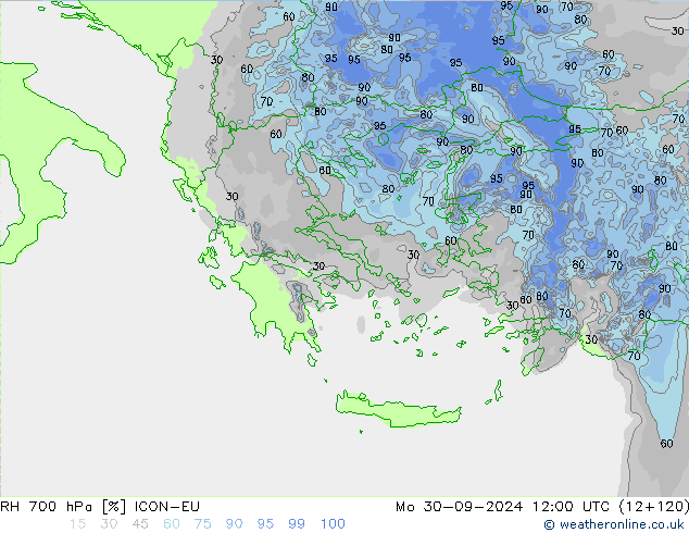 RH 700 гПа ICON-EU пн 30.09.2024 12 UTC