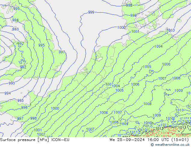 Pressione al suolo ICON-EU mer 25.09.2024 16 UTC