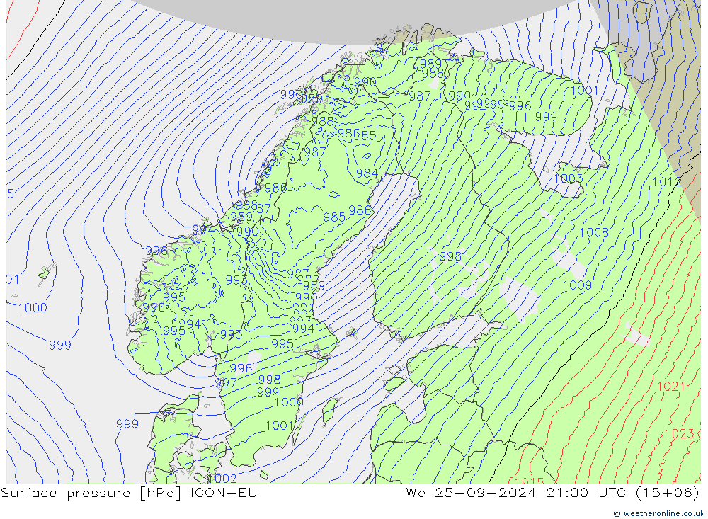 Surface pressure ICON-EU We 25.09.2024 21 UTC