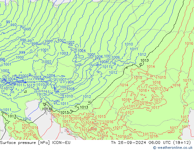 Surface pressure ICON-EU Th 26.09.2024 06 UTC